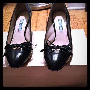 Beautiful Prada Saffiano Nero low wedge.